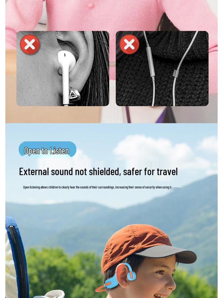 Wireless Bluetooth Bone Conduction Kids' Headphones - Ear Protection, Non-In-Ear, for Students, Online Classes, Sports, Running, Hanging Type