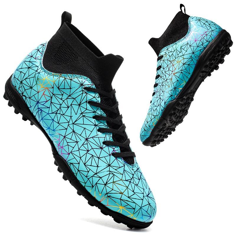 

Футбольные бутсы мужские/женские молниеносные камуфляжные футбольные бутсы с мягкой резиновой подошвой с коротким гвоздем для искусственного газона для молодежи и детей 46 циан