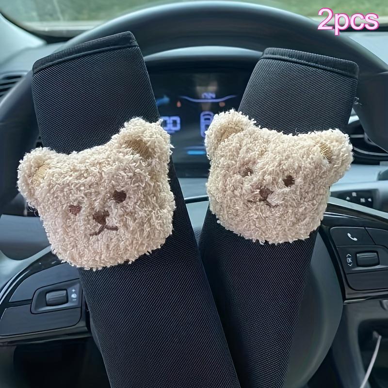

2pcs Cute Cartoon Bear Plush Car Seat Belt Shoulder Pads, Polyester Fiber Comfortable Cushion Covers for Seat Belt Protection
