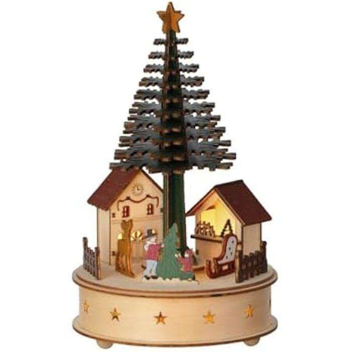 Décoration - LUMINEO - Lumineo Village en bois à LED - 25 cm - Musical - Arbre rotatif