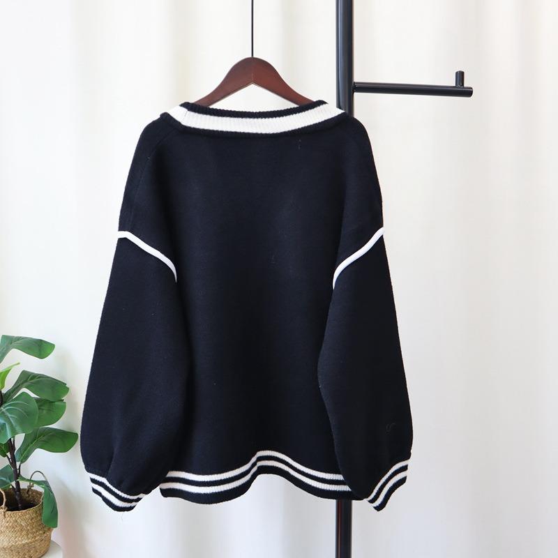 Contrasting Color Loose Knitted Double-sided Cardigan Autumn and Winter New Casual Versatile Temperament Sweater Jacket Women