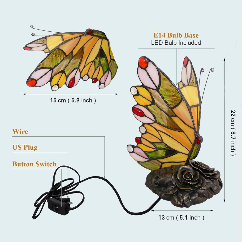 Tiffany Butterfly Modern Desk Lamp Resin Base E14LED Base Bedroom Bedside Lamp for Children's Eye Protection Table Lamp