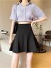 Women's Plus Size Black Puffy High Waist A-Line Pleated Skirt for Spring & Autumn