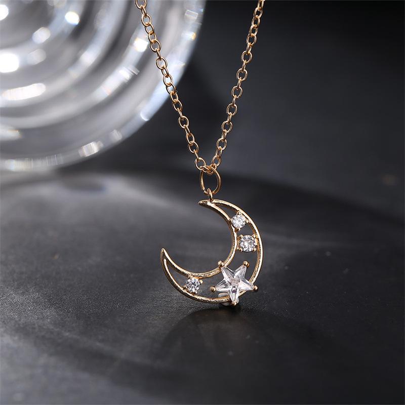 Europäisch-Amerikanische Stern & Mond Diamant Anhänger Halskette