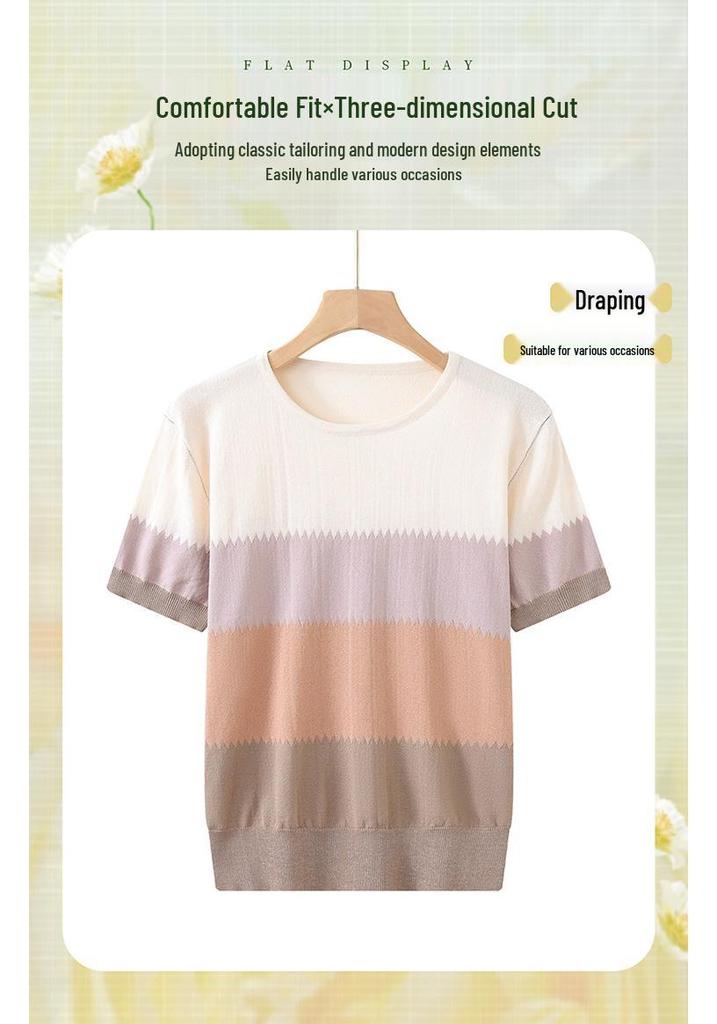 2026 Summer Fashion Ice Silk Blouse for Moms: Stylish Short-Sleeved T-Shirt for Middle-Aged and Elderly Women