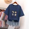 Short-sleeved T-shirt for Women, Large Size, Loose and Slimming, Printed V-neck Top