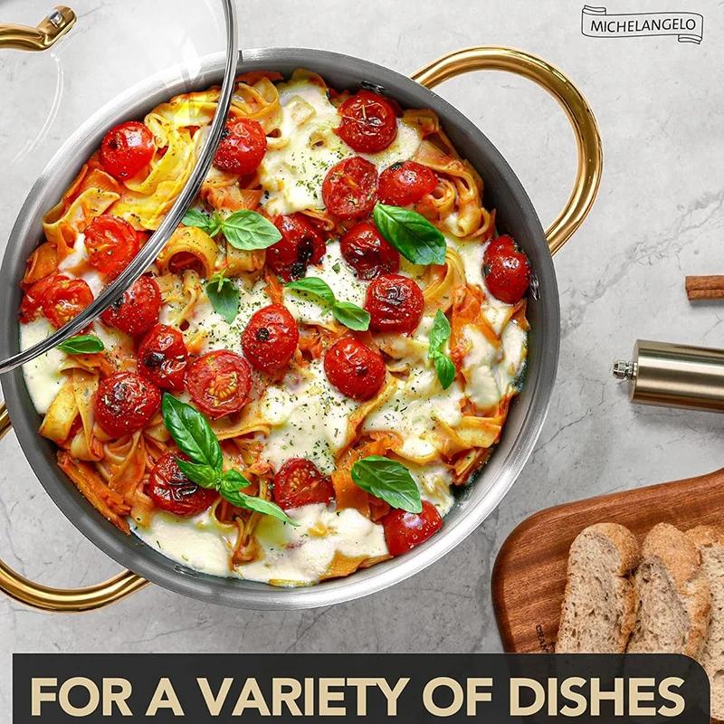 MICHELANGELO 6/8/10QT Edelstahl-Kochtopf mit Deckel, genietetem Griff, induktionsgeeignet, ofenfest