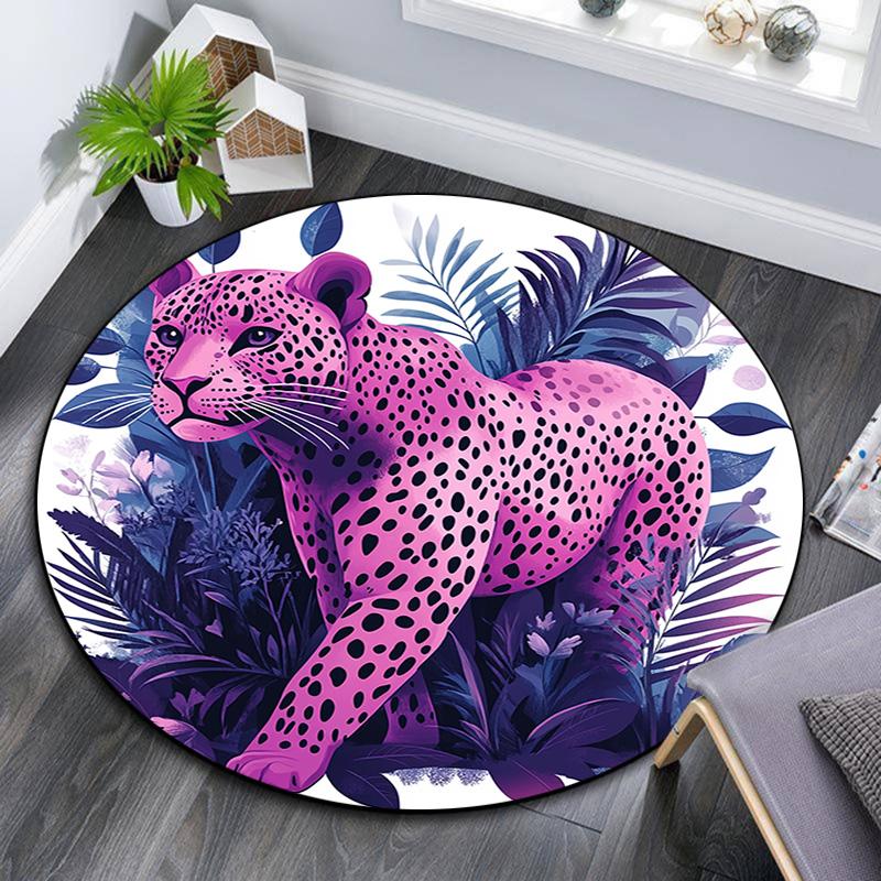 Purple Leopard Round Area Rug,Carpet Rug for Living Room Bedroom Sofa Playroom Decor,Non-slip Floor Mat