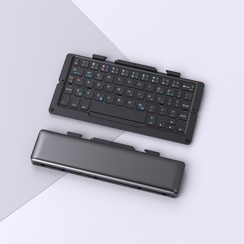 Portable Bluetooth Aluminum Alloy Folding Keyboard with Universal Phone/Tablet Stand, Silent Typing & USB-C Charging