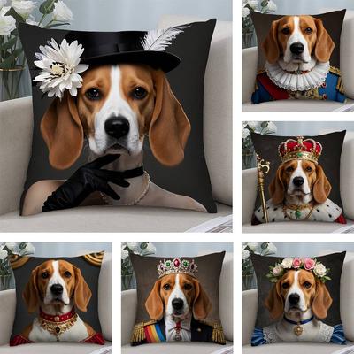 Renaissance Royal Beagle Dog Pillow Case Square Double‑Sided Print Cushion Case For Sofa Home Bedchamber Decor Gift
