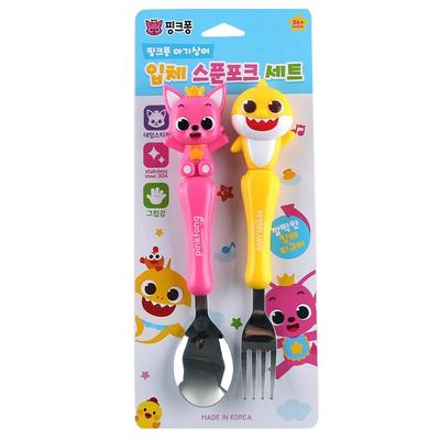 Izoum Pinkfong Baby Shark 3D Kleinkind Löffel Gabel Set, Gemischte Farben, Löffel + Gabel, Koreanisches beliebtes Geschirr