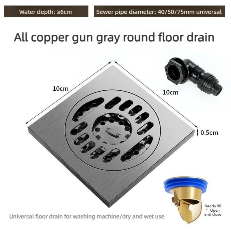 Gun Gray All Copper Anti Odor Bathroom Shower Room Sewer Invisible Floor Drain Washing Machine Toilet Drainage Device