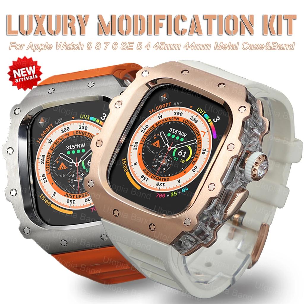 Klasická luxusná modifikačná súprava pre Apple Watch Ultra 2 49mm Puzdro z nehrdzavejúcej ocele Pre IWatch 9 8 7 6 45mm 44mm Krištáľové tlačidlo Športový remienok
