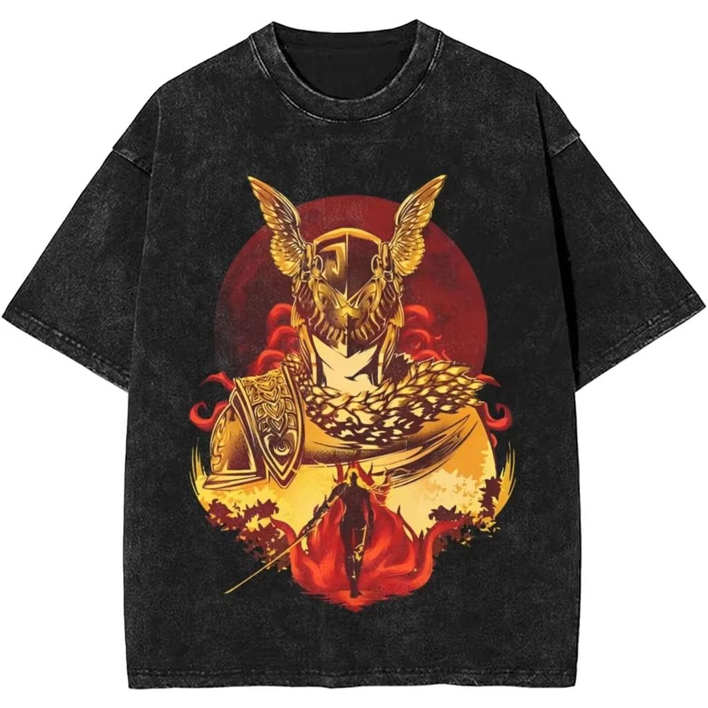 Damen Herren Malenia Klinge von Miquella Gewaschenes T-Shirt Sommer Maidenless Tarnished Klassisches Einfaches Harajuku T-Shirt