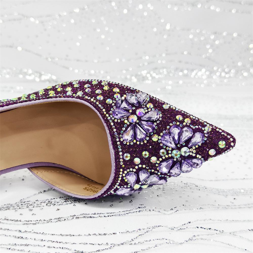 E-commerce Ladies' High Heels & Bag Set: Pointed Toe, Full Diamond Design, 3D Flower Accents, Matching Small Square Bag