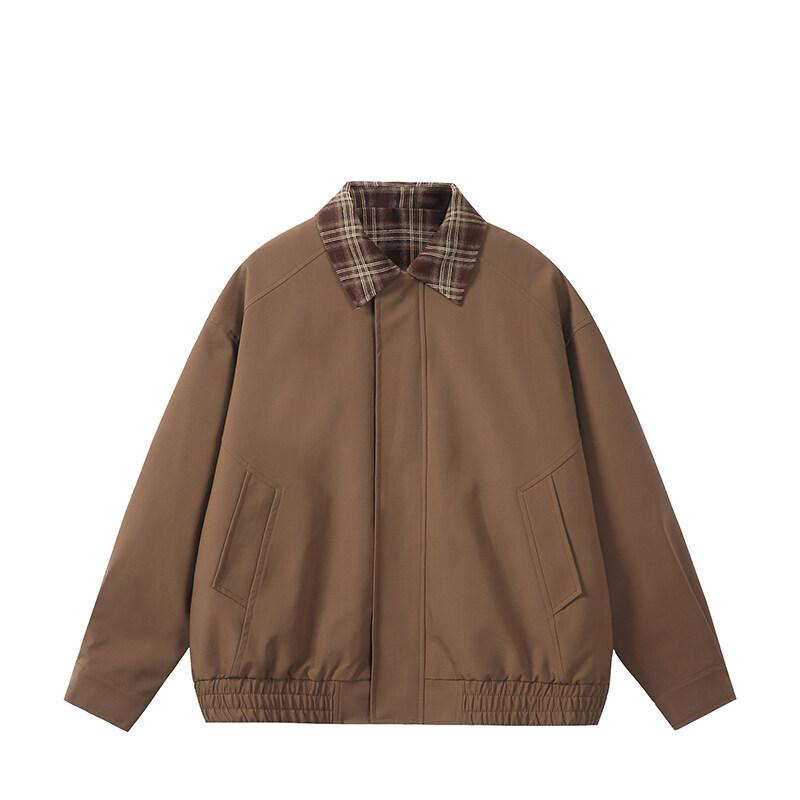 New Arrival Men's Fake-Two Piece Jacket Spring Fashion Plaid Patchwork Zipper Coat Casual Turn-Down Collar Outdoor Daily Jackets