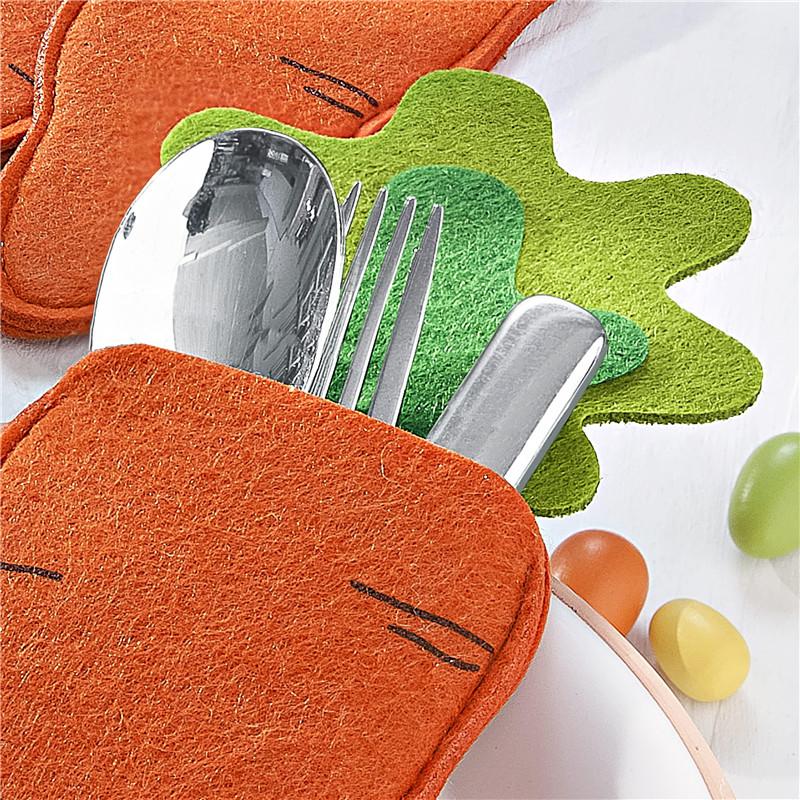 Easter Knife Fork Holder Pocket Carrot Rabbit Eggs Bunny Cutlery Bag for Easter Party Table Decor Tableware Cover Ornaments 2025