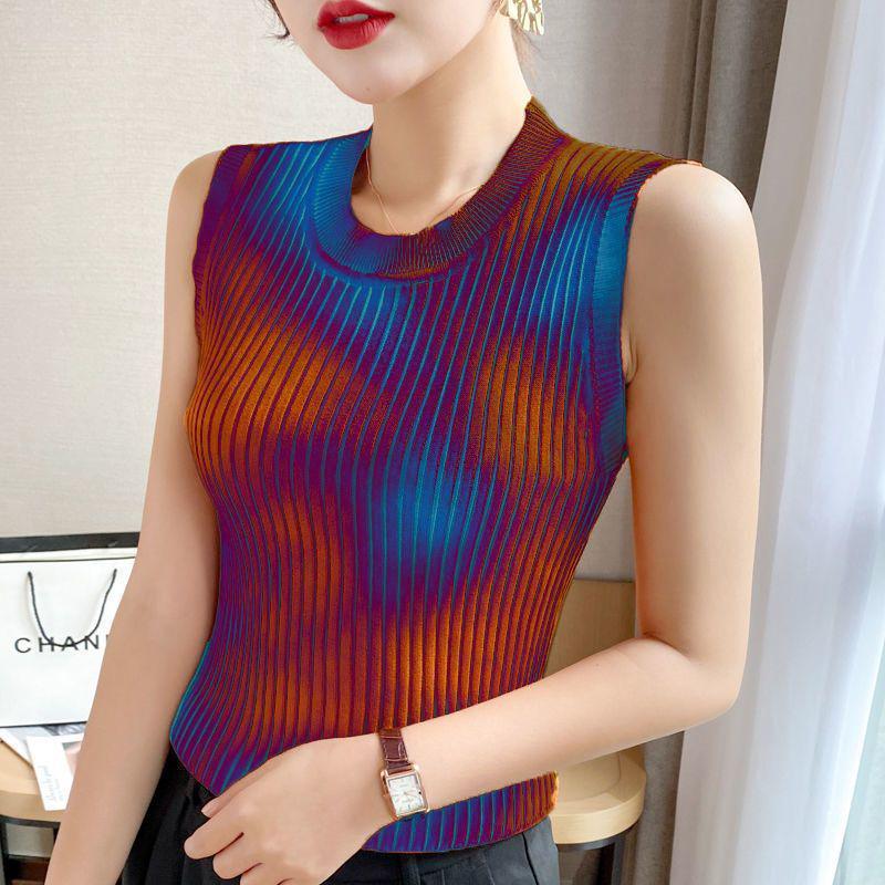 Women's Round Neck Sleeveless Knitted Camisole Tank Top - Ice Silk Summer Base Layer Top