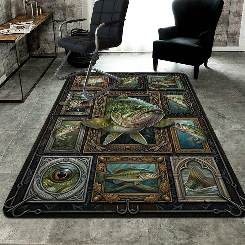 Bass Fish Collection Pattern Rug Floor Mat for Living Room or Bedroom Soft and Comfortable Carpet a Gift for Birthday and Holiday.
