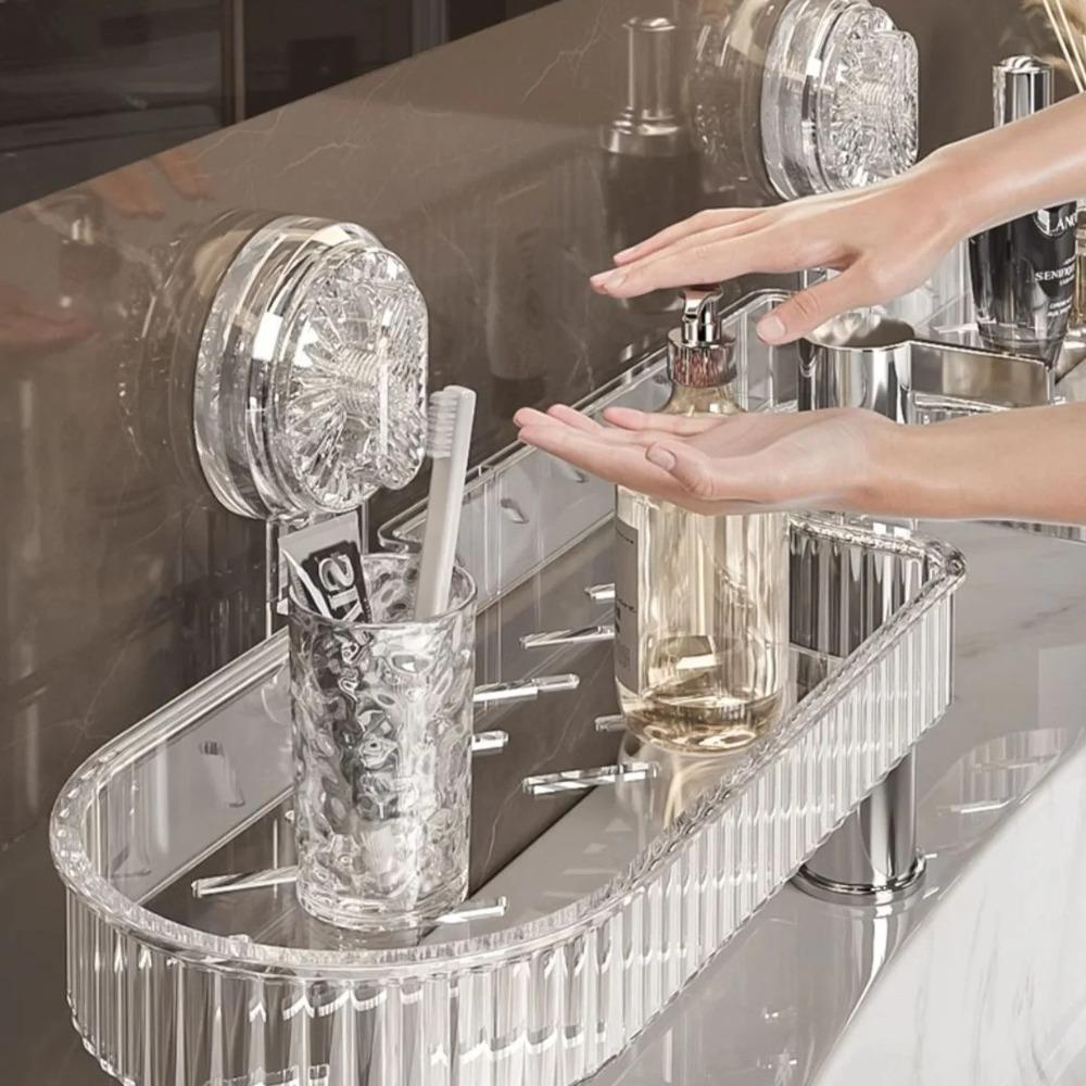 Non-punching Bathroom Storage Shelf Suction Cup Toilet Washstand Organizer  Sink