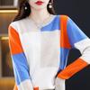 Updated Autumn and Winter Color-blocking Round Neck Sweater for Women Trendyable and Versatile Warm Cashmere Sweater Soft and Comfortable Base Top