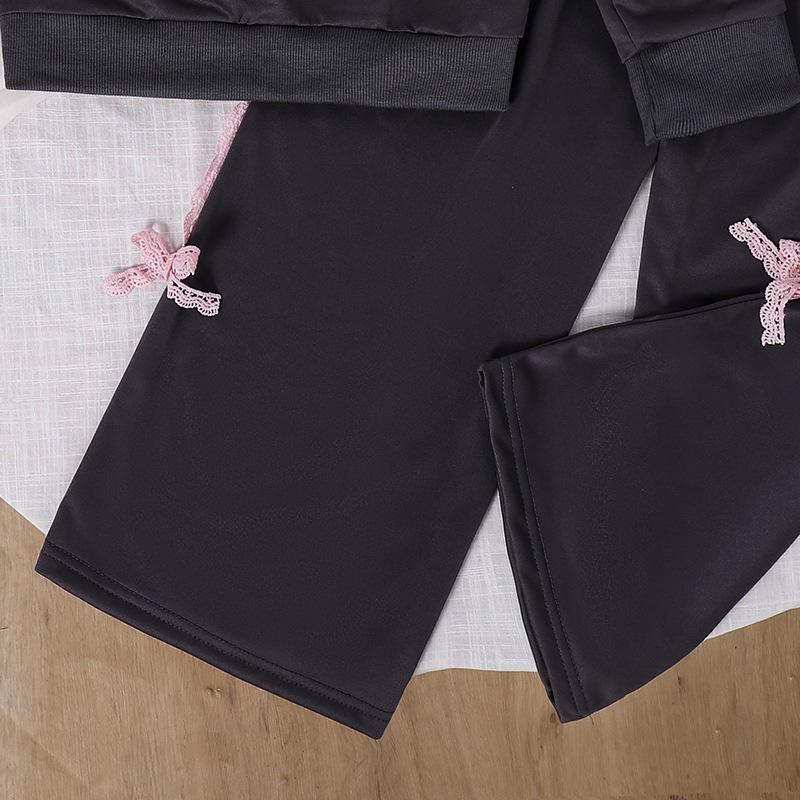 Girls' Casual Set 2025 Autumn Children's Fashion Sweet Bow Tie Patchwork Long-sleeved Sweatshirt Stylish Wide-leg Pants