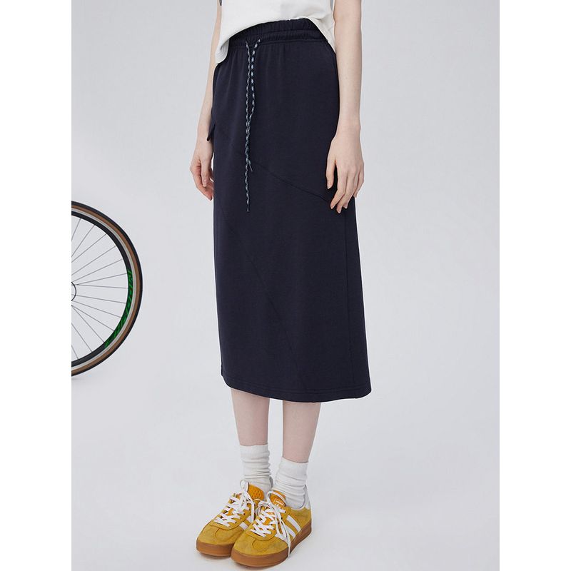 Coolhut Elastic Drawstring Large Pocket Slit 2026 Spring Straight Mid-Length Skirt