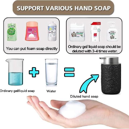 Ceramic Bathroom Foam Soap Dispenser with Silver Pump, Refillable Lotion Dispenser, Blue