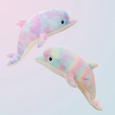 Adorable Colorful Dolphin Plush Toy Soft Stuffed Animal Pillow Cuddly Accompany Sleeping Toy Home Decoration Kids Birthday Gifts