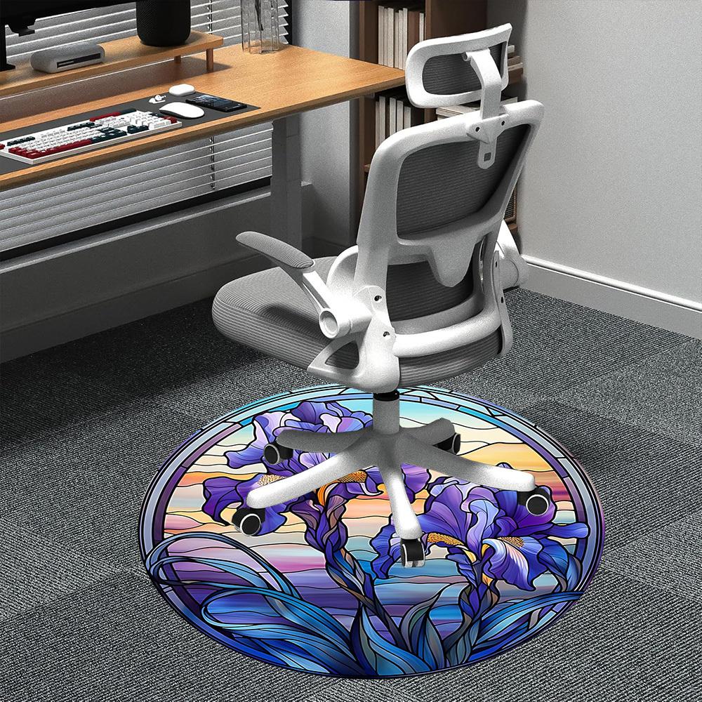 1PC Iris StainedGlass Office Round Area Rug, Indoor Mat Suitable ForOffice, Under Office Chairs Bedroom Living Room Home Decor, Room Deco F009