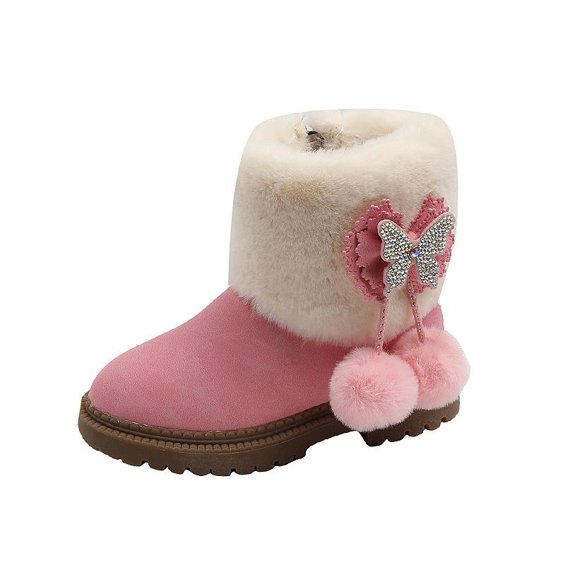Fashion Winter New Children's Snow Boots Butterfly Shine Cute Girls Fashion Children's Boots Versatile Non-Slip Princess Casual Korean
