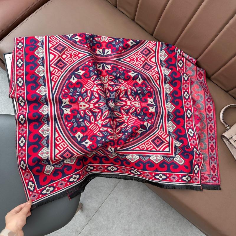 Retro Jacquard Scarf Girl Mother Gift Autumn and Winter Imitation Cashmere Warm Thickened Versatile Scarf Shawl Dual-purpose