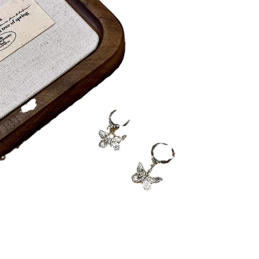 S925 Silver Butterfly Handmade Retro Earrings - Women's Spring/Summer Commuting Hoops