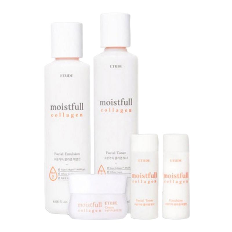 ETUDE Новый набор уходовой косметики Moistfull Collagen: Тонер и Эмульсия с Кремом (5 штук) ETUDE New Moistfull Collagen Skincare Set