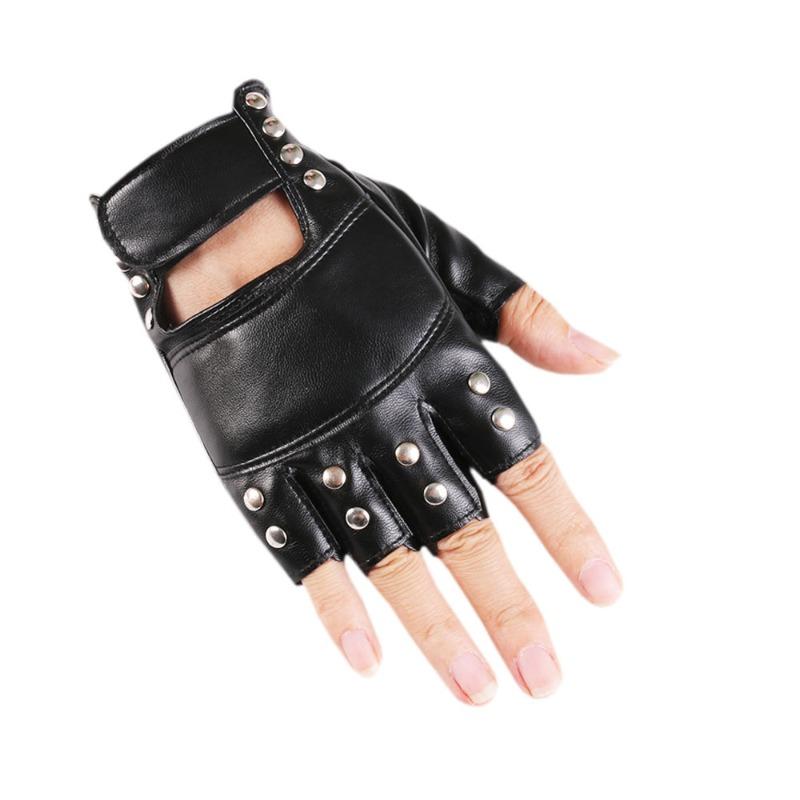 Personalized Rivet Dancing Leather Gloves Half Fingers Bare Fingers Nightclub Performance Ladies Punk Non-mainstream Leather Street Dance Gloves