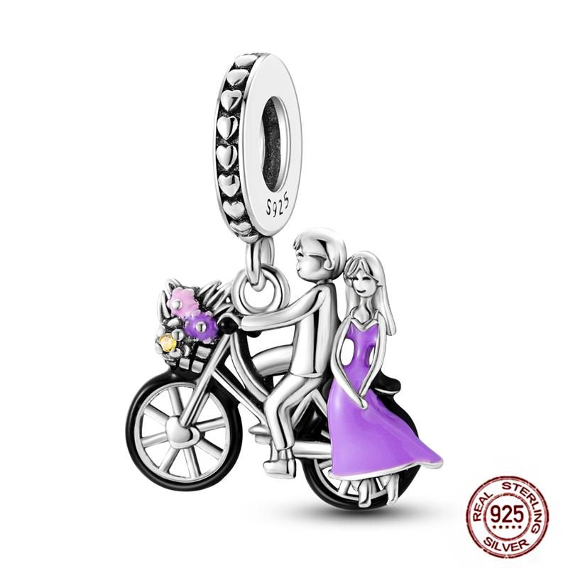 Charms  925 Sterling Copper Love Heart Sunflower Family Puppy Clip Charm Fit Bracelets Original Beads Women Souvenir DIY Zircon