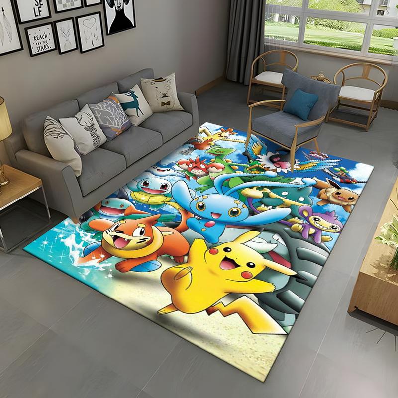 Japanese Anime Pokemon Pikachu Area Rug,Carpet for Home Living Room Bedroom Sofa Doormat Kitchen Decor,Non-slip Floor Mat