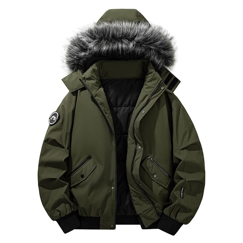 Men's Plus Size Winter Workwear Jacket with Fur Collar and Thick Velvet Lining