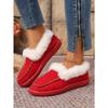 Women's Plus Size Furry Cuff Flat Cotton Shoes Autumn Winter Fleece Lined Warm Slip on Shoes