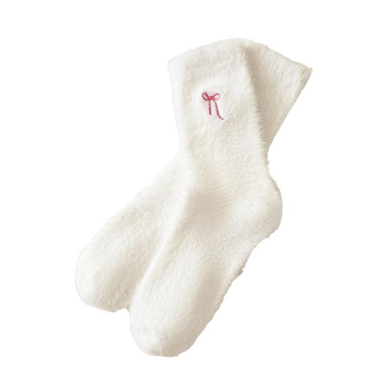 

Жіночі пухнасті шкарпетки Милий вишитий бантик Товсті шкарпетки Пухнасті теплі затишні шкарпетки для дівчат Зимові домашні для дому Відпочинку Сну