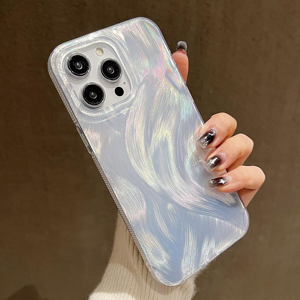 Luxury Laser Silver Gradient Phone Case For iPhone 17 Pro Case iPhone 14 13 12 11 15 16 Pro Max 15 Plus Shockproof Bumper Cover
