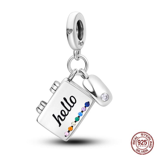 Fit Fasion 925 Bratara originala 100% argint 925 stralucitor colorat zircon Breloc inima margele cadou rafinat bijuterii DIY