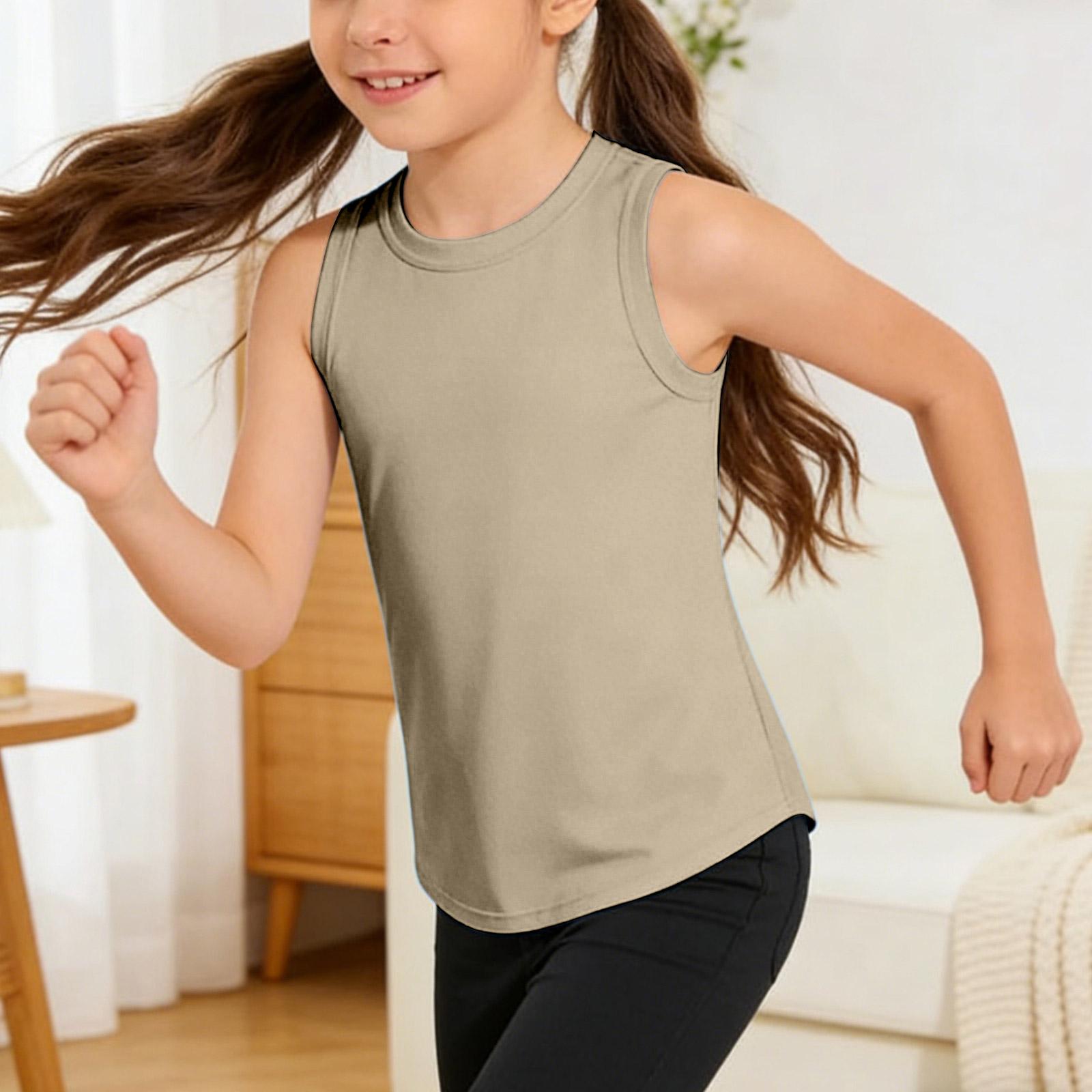 Girls  School Sleeveless Tee - Loose Round Neck Vest 150 хаки