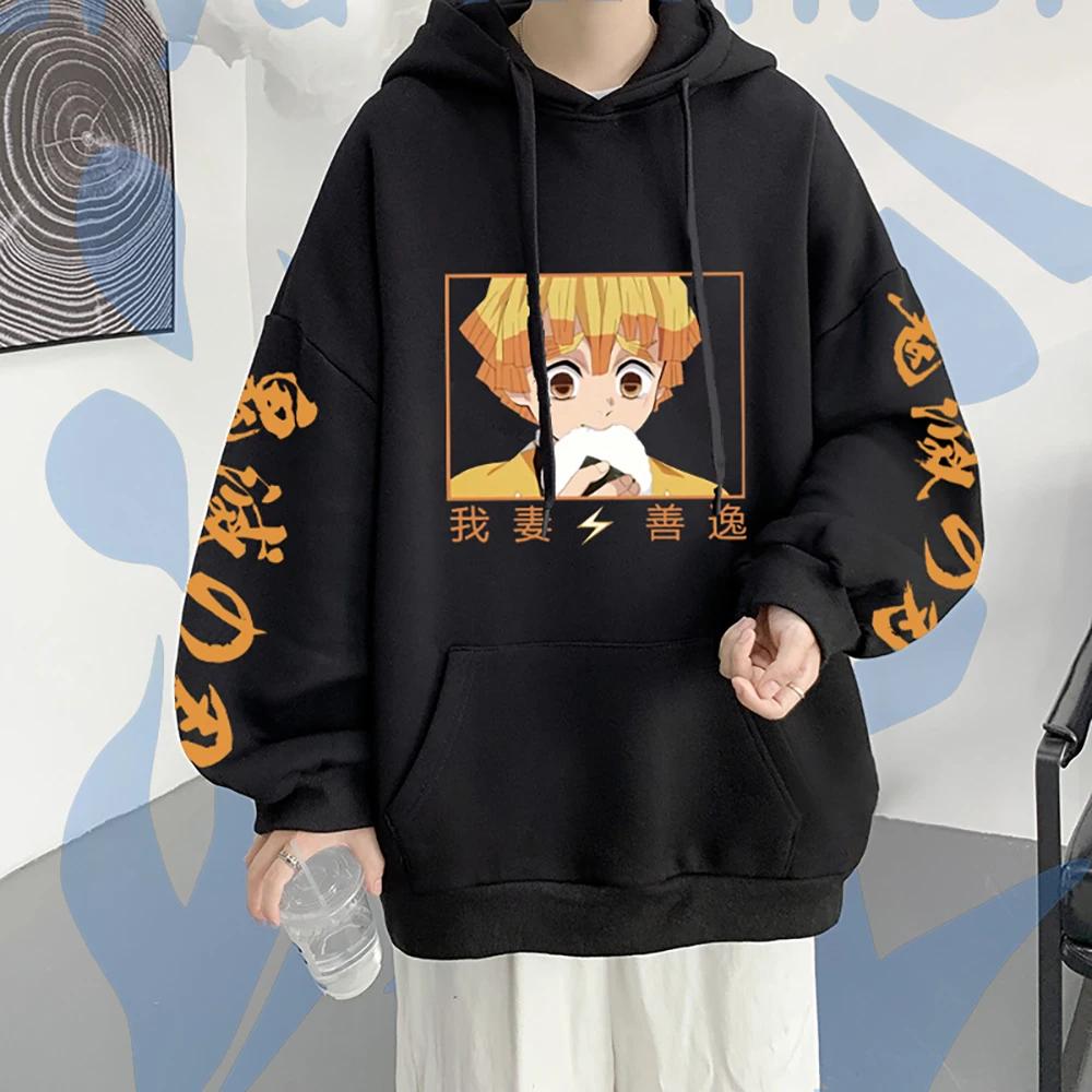 Harajuku Demon Slayer Nadměrná mikina s kapucí Grafický potisk Kamado Nezuko Dámské mikiny Dlouhý rukáv Módní Dámské Streetwear