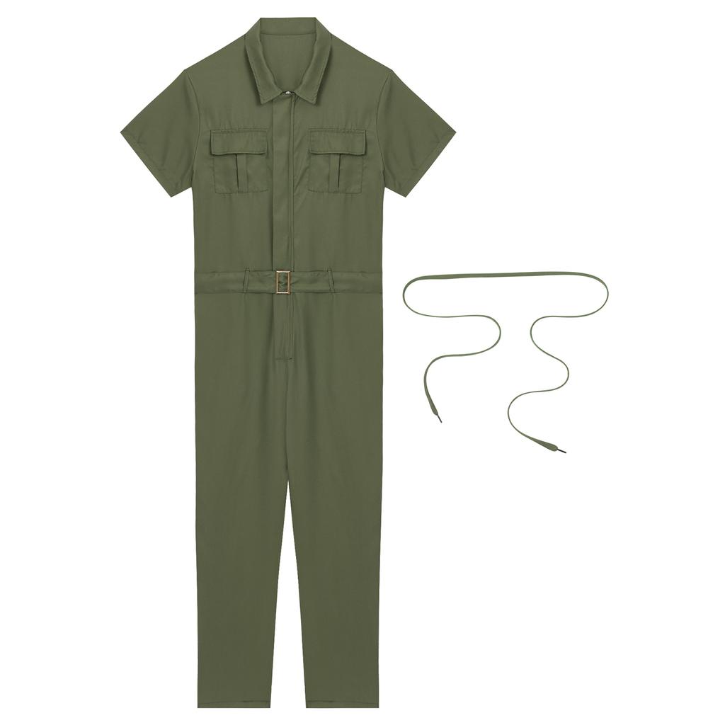 Mens Durable Coveralls Short Sleeve Zipper Front Multi-Pocket Workwear Overalls