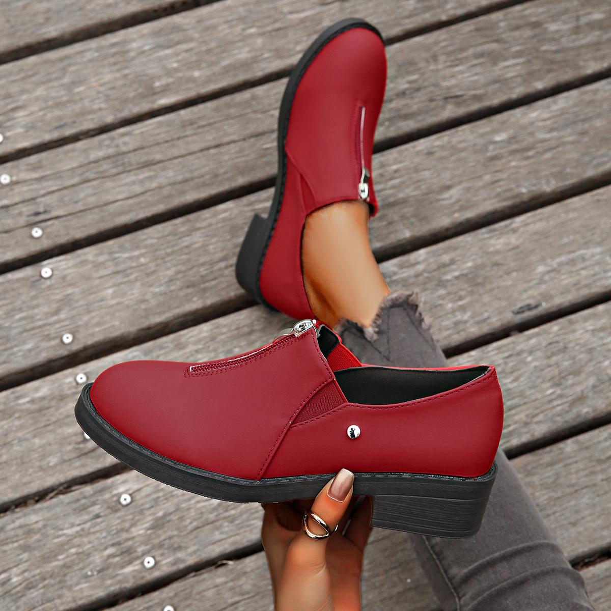 

2024 нове жіноче взуття в британському стилі з загостреними шльондрами на підборах, прикрашене блискавкою, зручне жіноче модне взуття на одній педалі 43 червоний