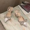 Sandals New Women's Rhinestone Bow Women's Shoes Thin Heel Bag Head French Beautiful Cool High Heels