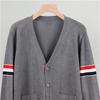 Women's Autumn And Winter Long Sleeved Knitted V Neck Cardigan Sweater Contrasting Striped Thin Jacket