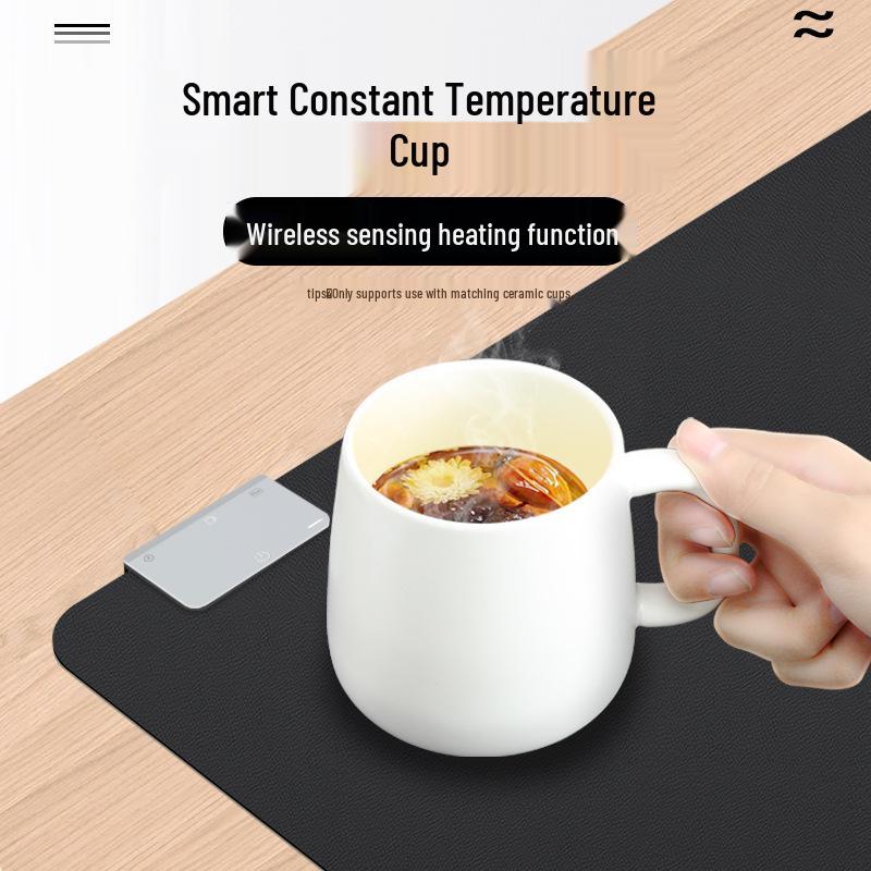 Intelligente 3-in-1 Wireless-Lade-Schreibtischmatte: 15W Ladegerät, Beheiztes Mauspadd, mit Tasse mit konstanter Temperatur.