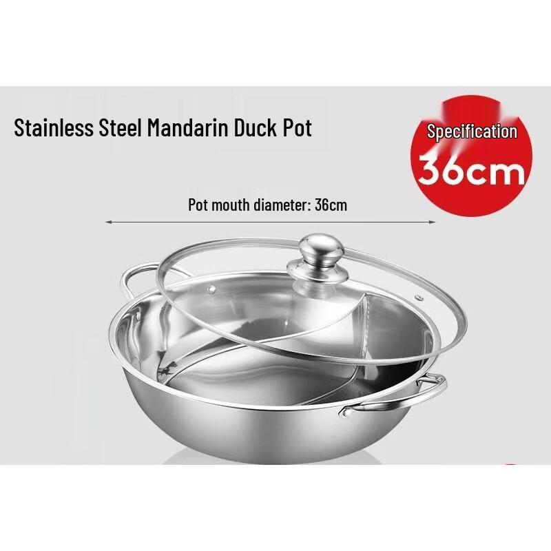 Ruhan 36cm Thickened Stainless Steel Divided Hotpot
